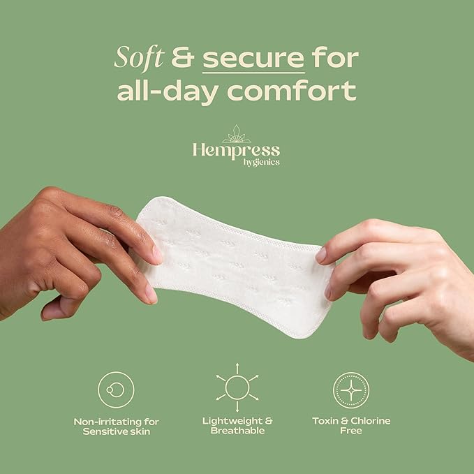 Hempress Panty Liners for Women, 80 Count, Feminine Care Organic Pads, Light Absorbency Comfortable Discreet Pantiliners, Cotton Menstrual Sanitary Napkins, Fragrance Free, Skin Friendly & Breathable
