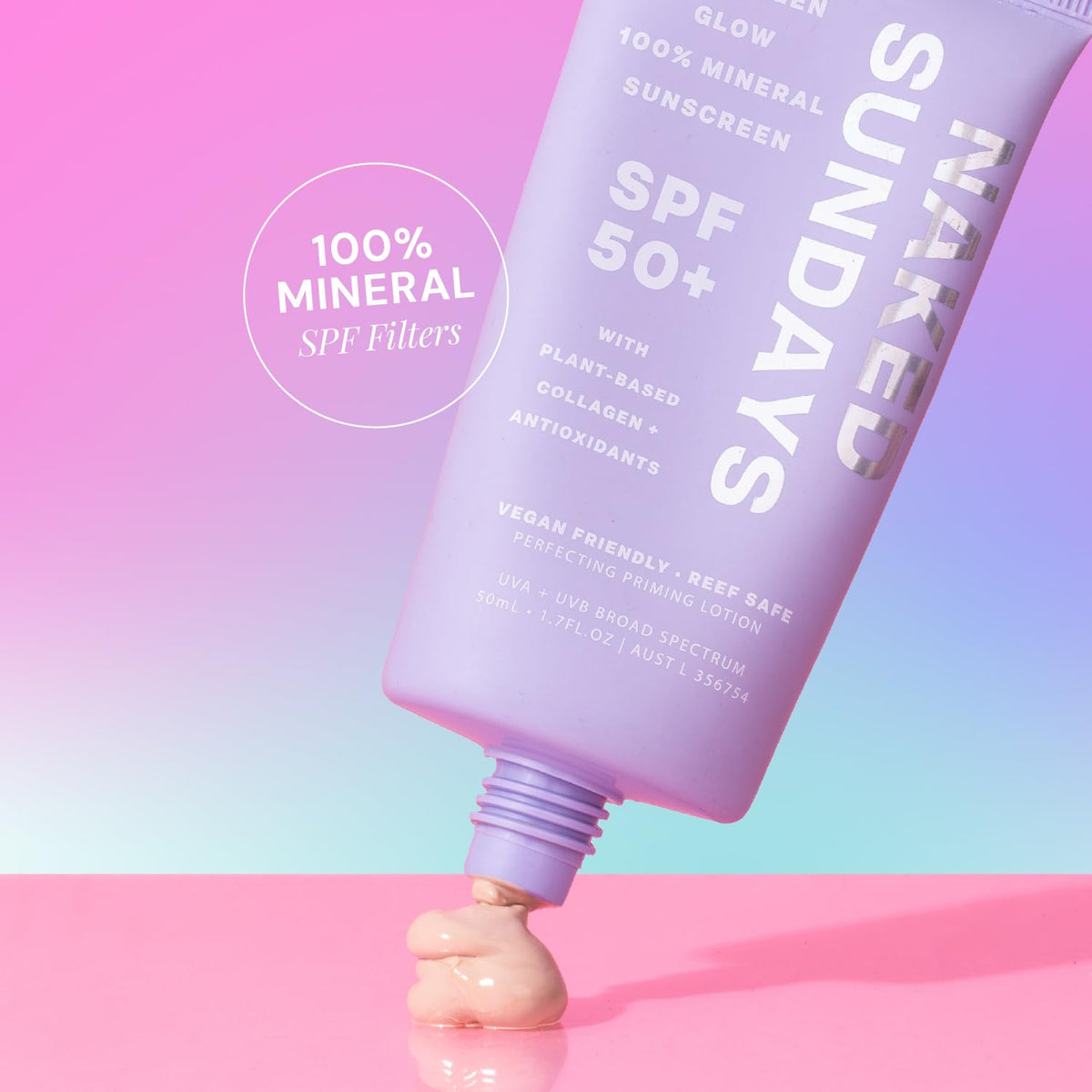 Naked Sundays SPF 50 Daily Facial Moisturizer, All-in-one Mineral Sunscreen, Face Lotion, Makeup Primer with Broad Spectrum UVA/UVB + Zinc Oxide, 50ml