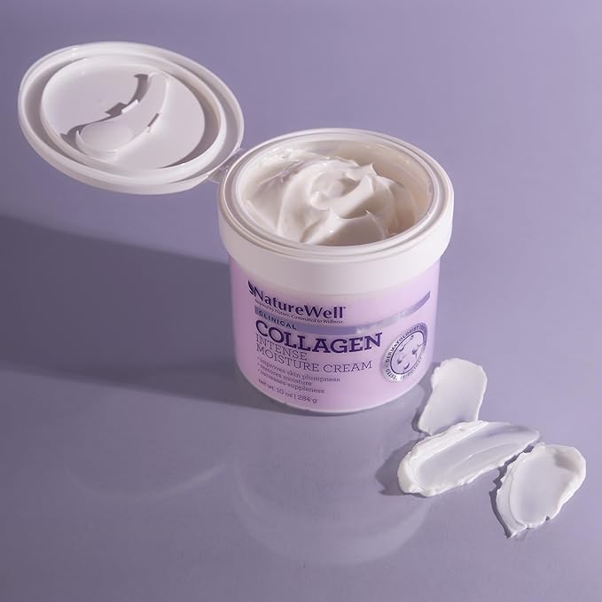 NATURE WELL Clinical Vitamin C 16oz & Collagen Peptide 10oz Moisturizing Cream Bundle for Face, Body, & Hands, Plump & Nourish, Brighten & Smooth, Provides Intense Hydration For Dry & Dull Skin