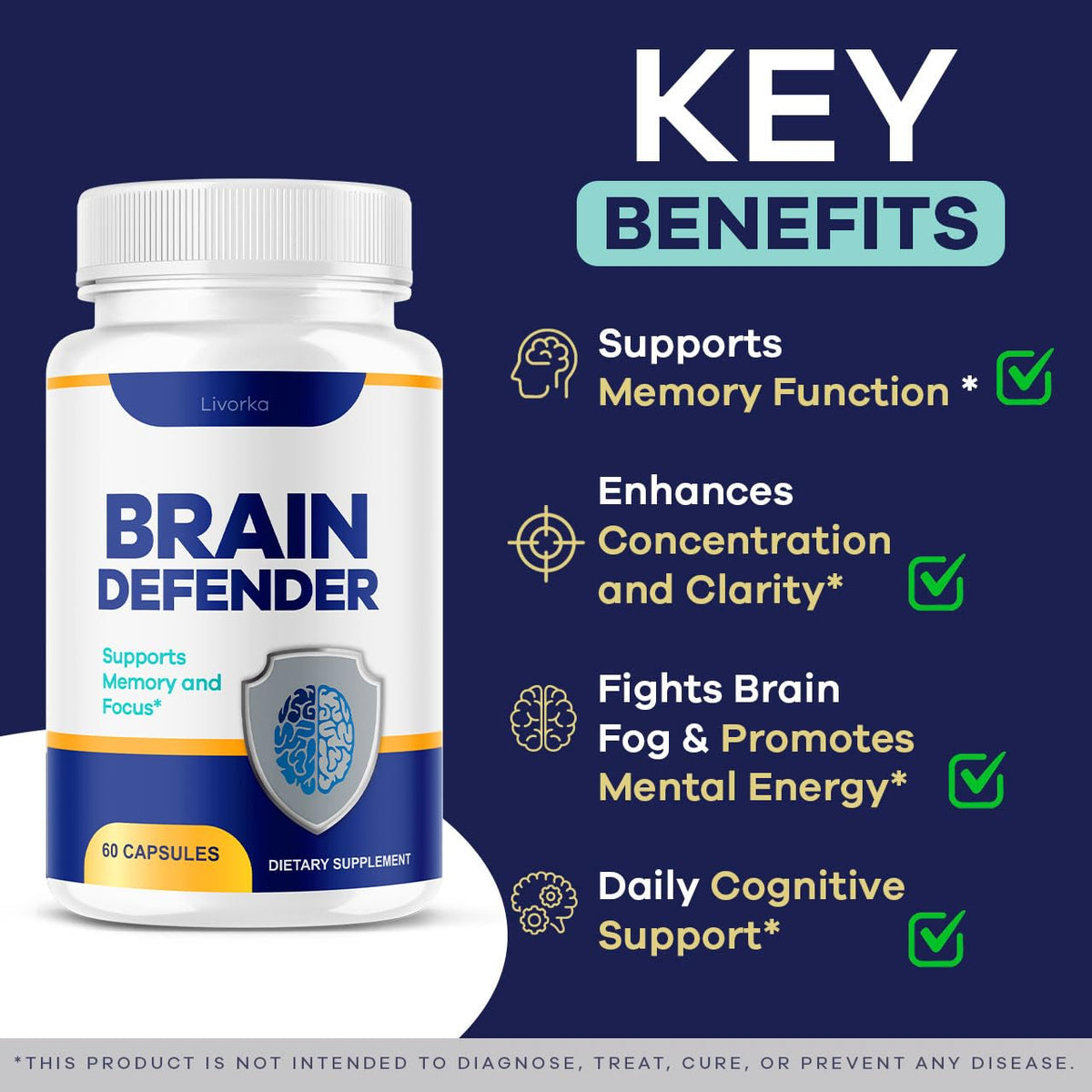 (5 Pack) Brain Defender - Official Brain Defender Supplement Advanced Pills, Natural Brain and Memory Support, Brain Defender Health & Wellness Multivitamin, 300 Capsules for 5 Months