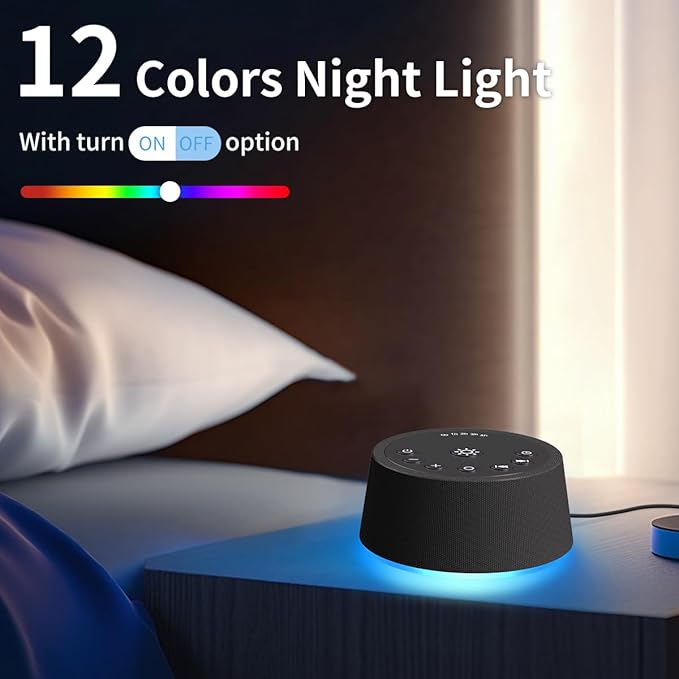 White Noise Sleep Sound Machines 30 Sounds 12 Colors Light 32-Level Volume 5 Timers for Home Travel Gift Adjustable Brightness Memory Function Compact