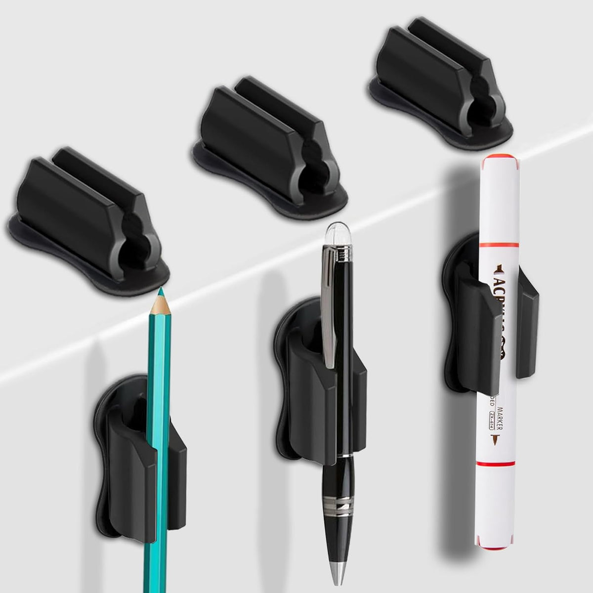 Adhesive Pen Holder for Wall Pencil Holder for Desk Organizer, 6Pack Silicone Pen Holders for Clipboard, Marker Holder Sticky Pen Holder for Desk, Office Teacher Supplies Stylus Holder (6 black)