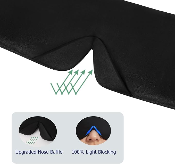 ALASKA BEAR Wraparound Style Silk Eye Mask, Wide Headband and Large Coverage Sleeping Mask for Full Blackout, Pitch Black