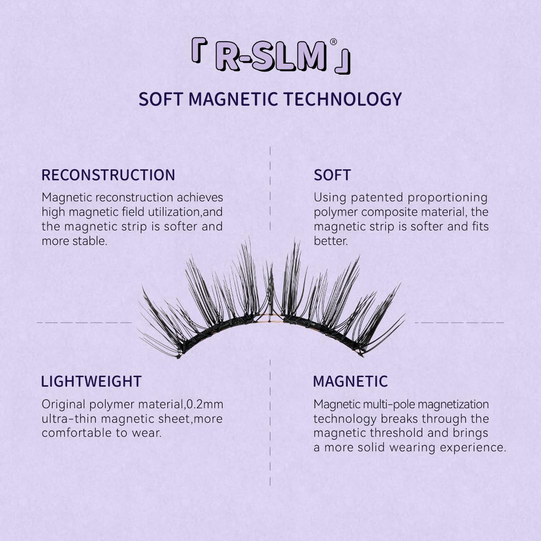 Soft Magnetic Eyelashes Kit with Applicator, No.18 Velvet Black BearisBug, Reusable Glue-free Wispy Magnetic Lashes, Cruelty-free False Lashes, Waterproof, Lightweight, Suit for Heavy Makeup