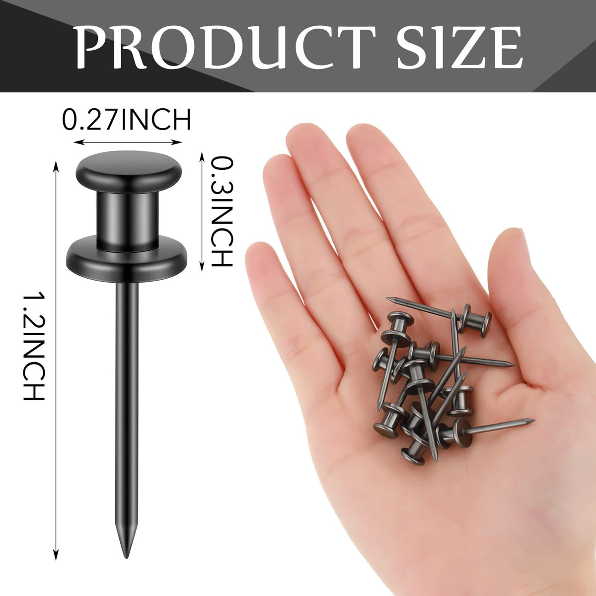 Watersay 50 Pcs Double Headed Picture Hangers Nail Push Pins Picture Hanging Nails Thumb Tacks Wall Hooks Photo Hanging Hook Pins Decorative Nail Hook Hangers for Home Office Photo Decor(Black)