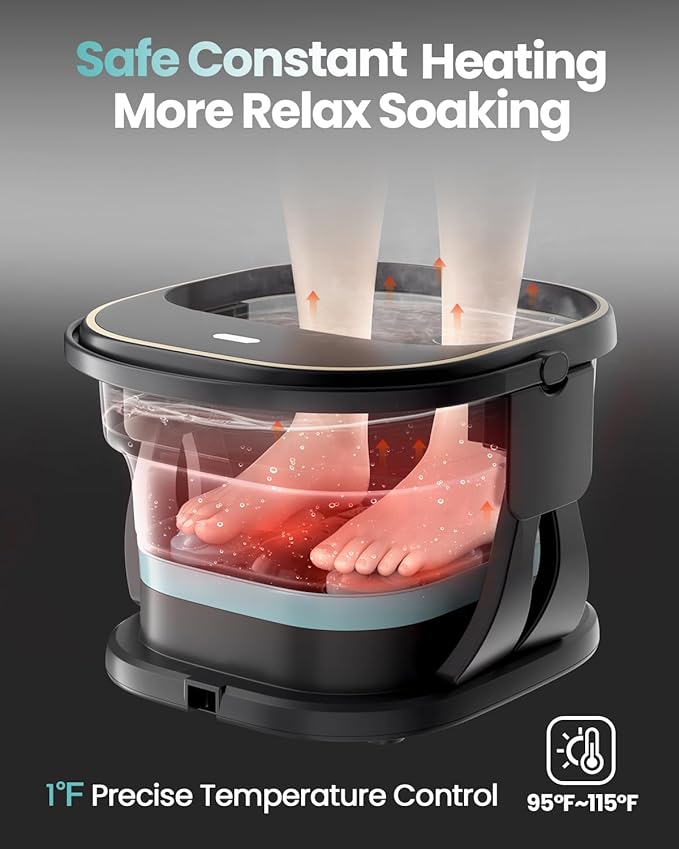 Puboo Collapsible Foot Spa Bath Massager with Heat for Stress Relief & Relaxation, 16 Motorized Massage Balls, Temp Control, Side Bars, Remote, Timer, Electric Pedicure Foot Soaking Tub, Gift Box
