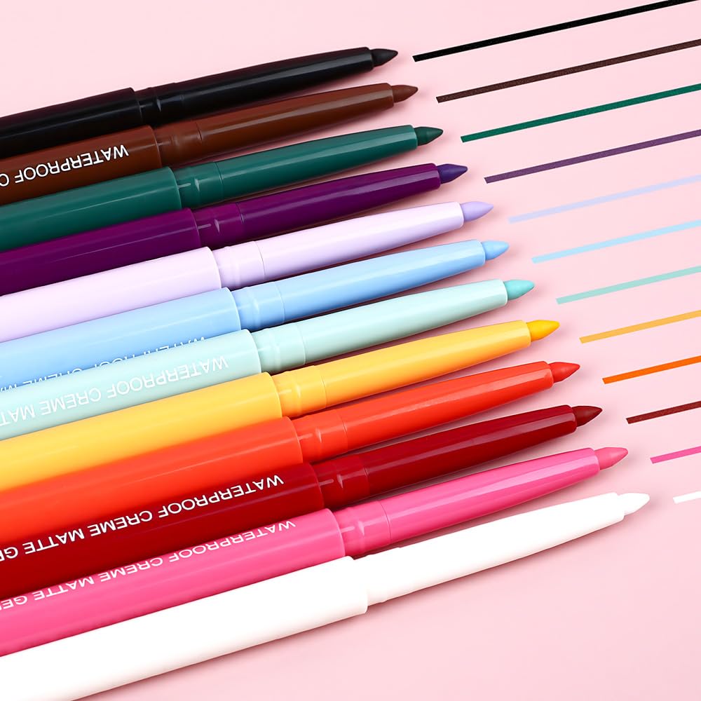 evpct Black Eyeliner Pencils for Eyes, Black Colored Eye Liner Pencil Pen Makeup Waterproof Smudge Proof, Colored Gel Waterline Eyeliner Liquid, Face Eye Paint Stick Lipstick Halloween Makeup 12