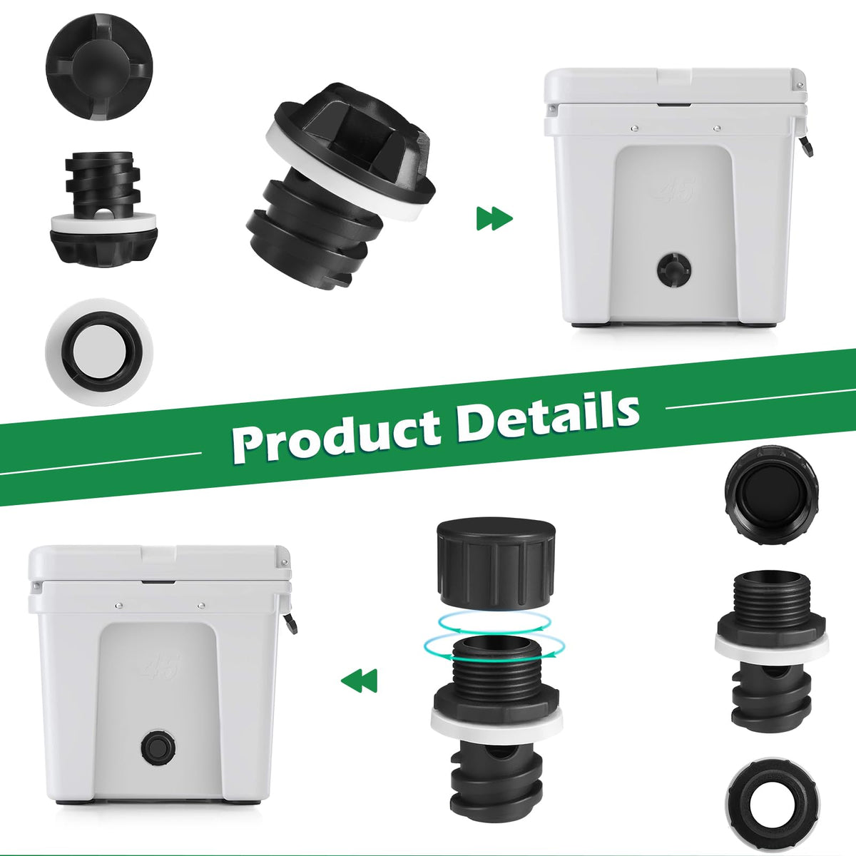 WADEO Cooler Drain Plug Hose Connection Kit with 6FT Garden Hose and Shut Off Valve for Yeti, Rtic Coolers
