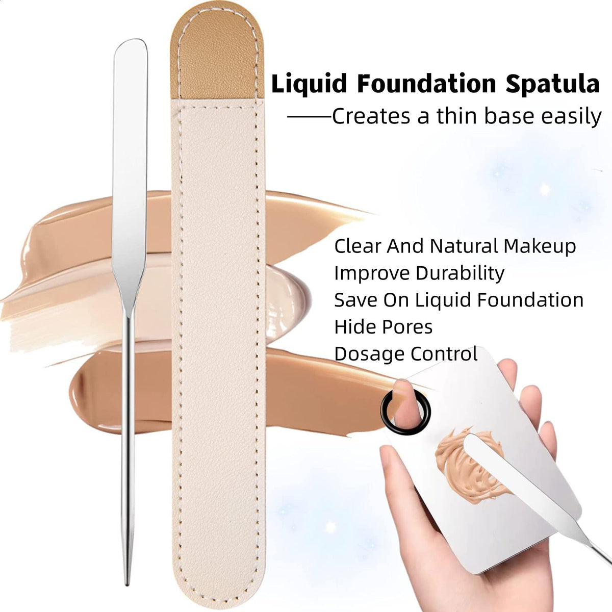 Makeup Spatula and Makeup Palette, Stainless Steel Foundation Palette & Tiny Spatula Tool for Nail, Art, Eye Shadow, Eyelash, Face Makeup (Stainless Steel Palette)
