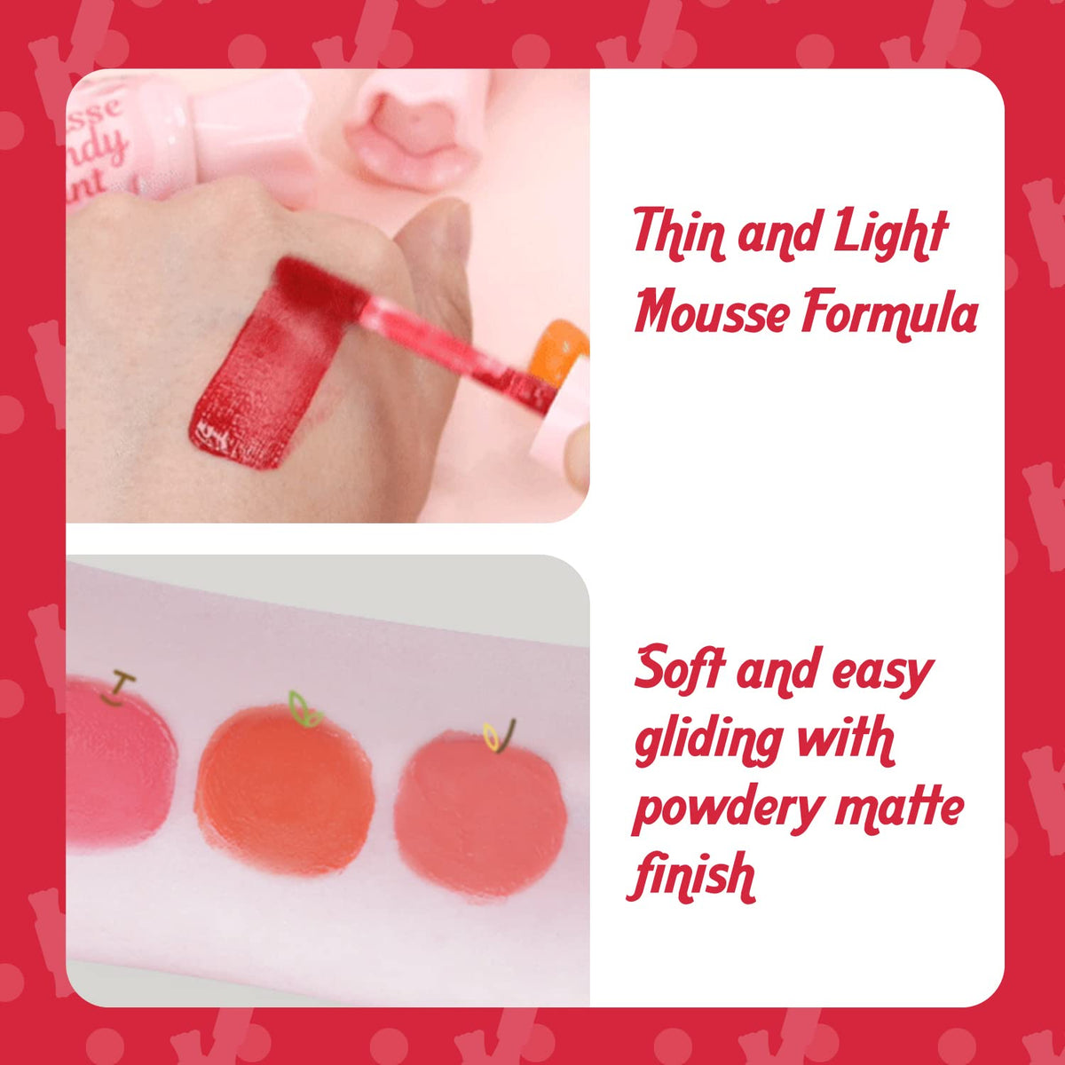 THESAEM Saemmul Mousse Candy Tint #2 Strawberry Mousse - High Pigment Matte Finish Long Lasting Lip Stain with Honey Extracts to Hydrate Lips - Weightless & Smudge-Proof, 0.3 fl.oz.