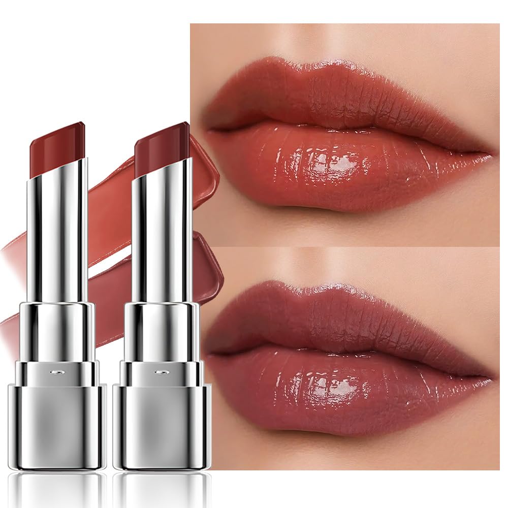 2Pcs Tinted Lip Balm Moisturizing Lipstick – Warm Orange Brown & Deep Rose Color Bean Paste Sheer Hydrating Lip Color for Dry Lips Nourishing Lip Balm for All Women with a Subtle Natural Scent