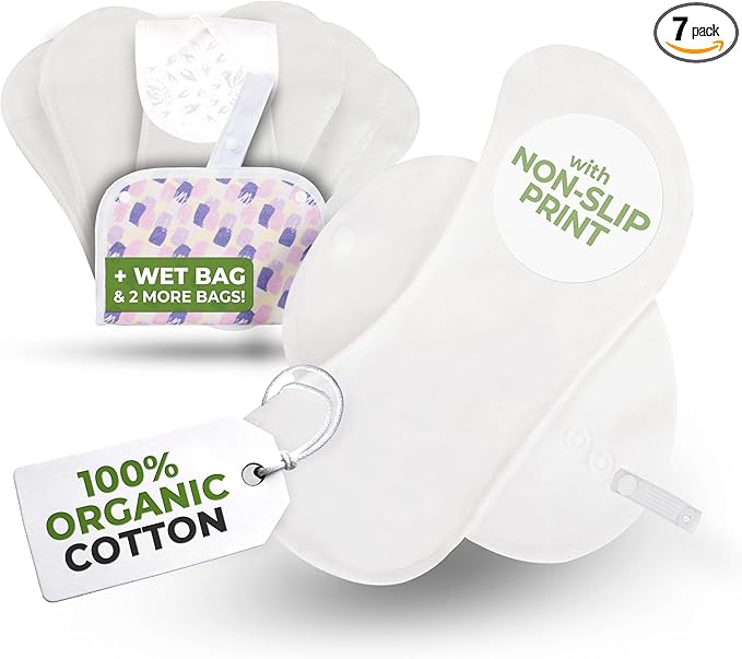 Non-Slip Organic Reusable Panty Liners for Women & Teens (Small, 7-Pack); High-Temp Washable Cotton Cloth Liners; Stay Fresh & Dry, for Daily Vaginal Discharge Only; 100% Breathable (no PUL/TPU)