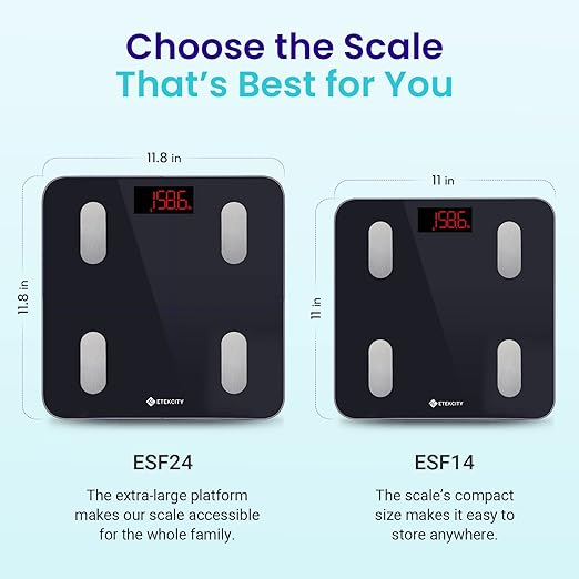 Etekcity Scales for Body Weight, Bathroom Digital Weight Scale Fat, Smart Bluetooth BMI, and Loss, Sync 13 Data with Other Fitness Apps, Black, 11x11 Inch