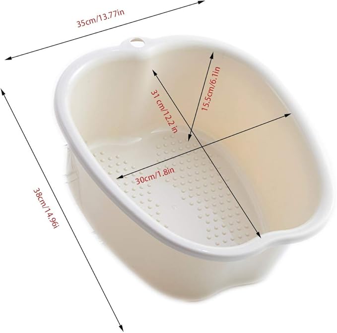 Foot Soaking Bath Basin: Plastic Foot Spa Basin for Soaking Feet - Foot Soaking Tub with Massage Dots - Roomy Foot Soak Bucket for Water Spa and Foot Massage (White)