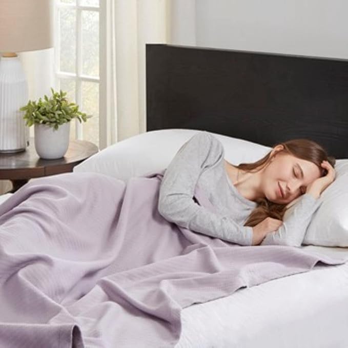 Madison Park Liquid Cotton Blanket Breathable, Softer Ring Spun Weave, Diamond Motif, Luxurious 100% Cotton All Seasons Lightweight Summer Blanket for Bed, Couch, Office, Lilac, King