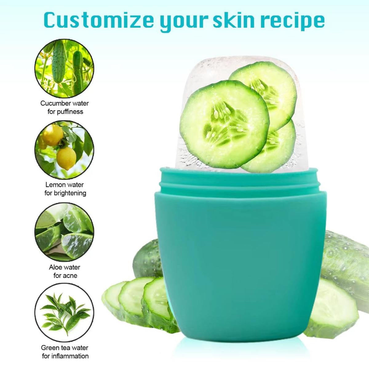 Ice Roller for Face, Qewro Silicone for Tone skin, Reusable Eye Puffiness Relief, Ice Roller Mold for Neck, Facial Roller to Remove Fine Lines Pores Anti Wrinkles (Green)