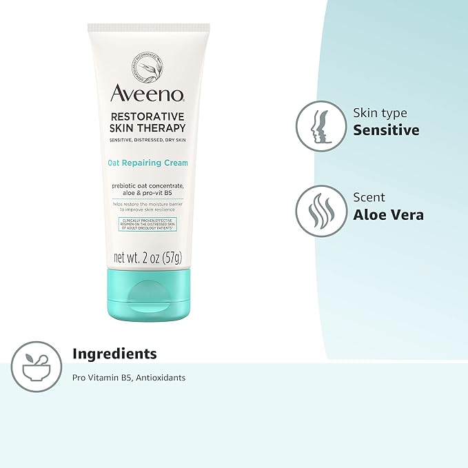 Aveeno Restorative Skin Therapy Moisturizing Oat Repairing Cream for Sensitive, 2.0 Ounce (Pack of 48)