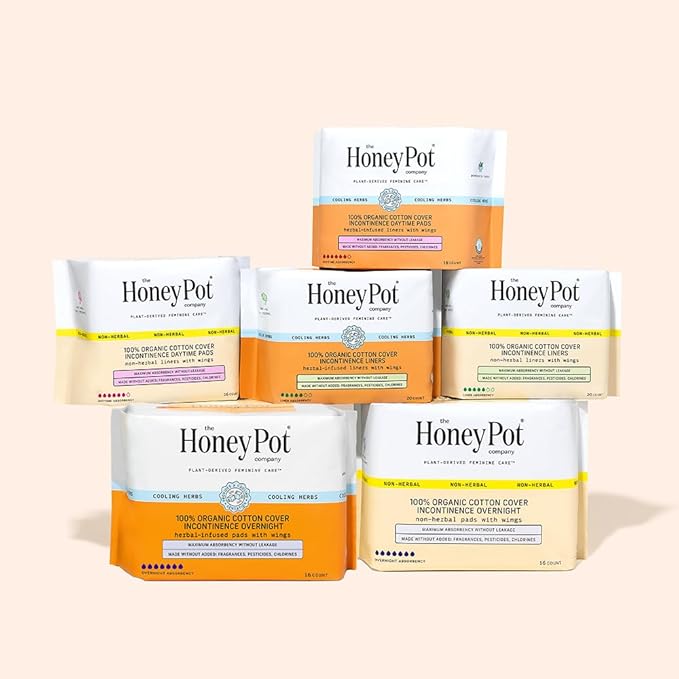 The Honey Pot Company - Herbal Panty Liners for Women - Organic Incontinence w/Wings - Infused w/Essential Oils for Cooling Effect - Postpartum Essentials - Feminine Care - FSA - 20ct