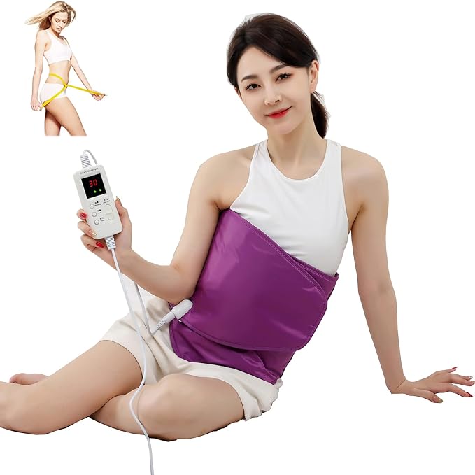 Heating Sauna Belt with Hot Compress & Vibration Massage，Lumbar Abdominal Stomach Belly Massager Back Pain Relief Machine, for Body Muscle Relax,Waist Trimmer Fitness Home Exercise(Purple)