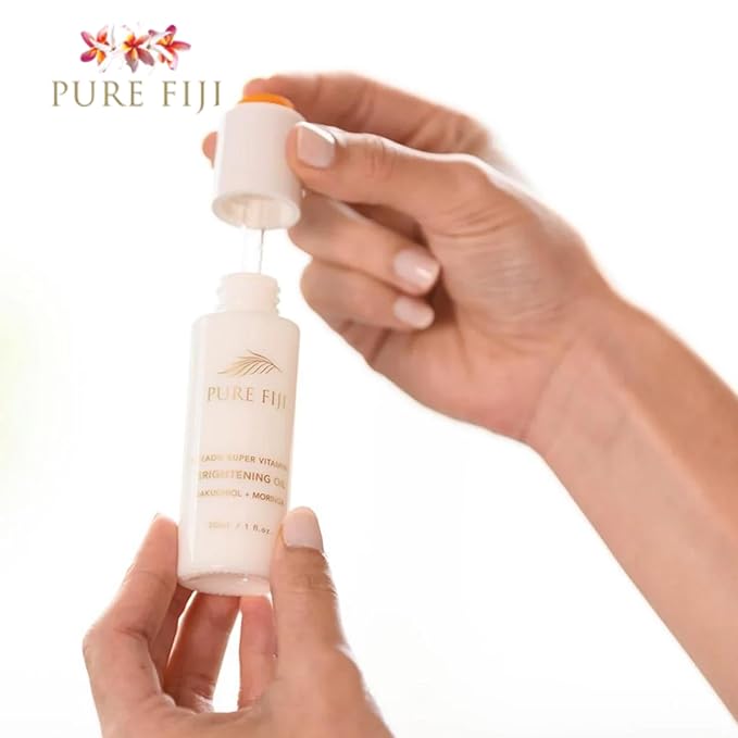 PURE FIJI Vitamin C Brightening Oil With Bakuchiol + Moringa, Beauty Face Oil, Increase Collagen Production, Promote Even Complexion Face Oil For Women, 1Fl.Oz