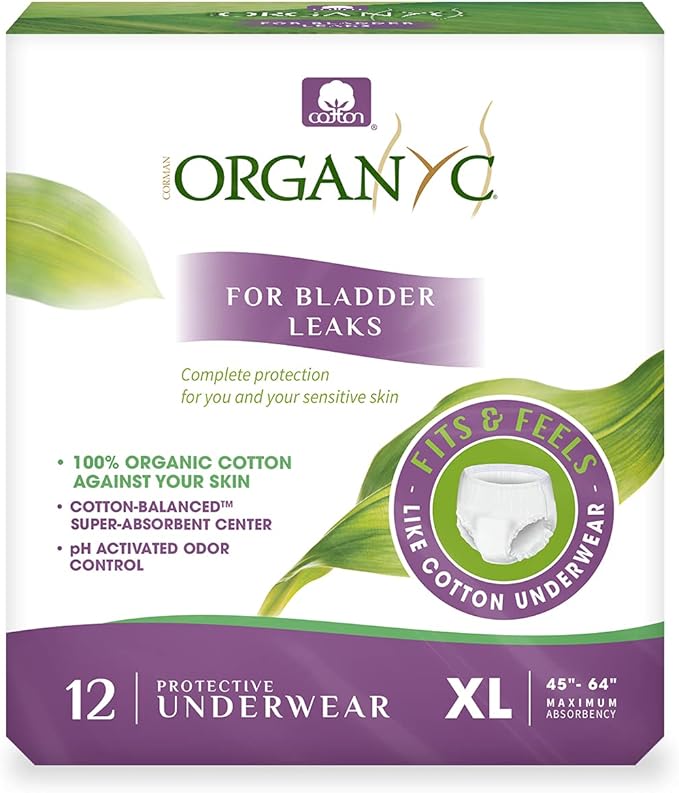 Organyc Bladder Control Underwear for Women - Organic Cotton Protective Underwear for Incontinence, Leak Protection, Odor Protection and Sensitive Skin, X-Large, 48 Count
