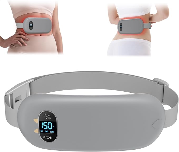 Portable Heating Pad for Cramps, Upgrade Cordless Electric Period Fast Heating Pad for Back Pain Relief Menstrual Belt 6 Heat 6 Massage Modes Gifts for Women Girls Her Girlfriend Grey