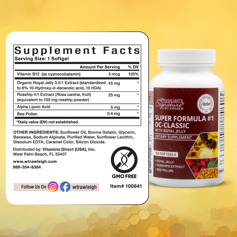 Rawleigh Super Formula No. 1 OC Classic – 180 Softgels (3-Month Supply) | Antioxidant & Cellular Support | Heart, Immune & Energy Wellness | with Royal Jelly, Bee Pollen, Rosehips, ALA & Vitamin B12