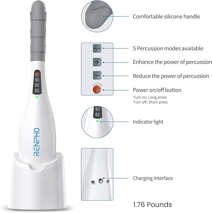 RENPHO Rechargeable Handheld Back Massager, Cordless Electric Neck Massage Tool for Shoulder, Foot, Leg, Calf, FSA & HSA Eligible, Gifts for Women and Men
