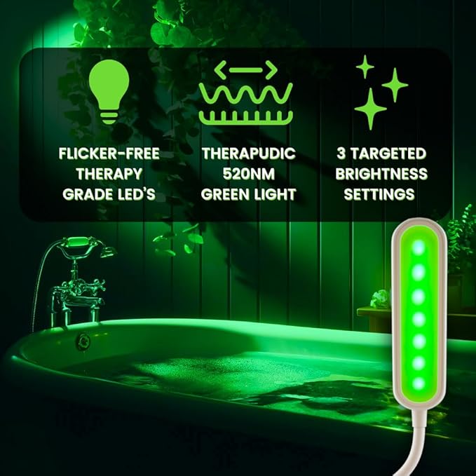Green Light Therapy Lamp for Migraine, Anxiety & Insomnia Relief – Clip-On, Flicker-Free 520 nm LED with Adjustable Brightness | USB Rechargeable & Portable Sleep Aid