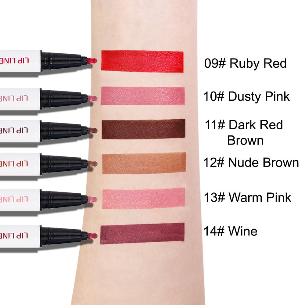 Longwear Liquid Lip Liner Stain Marker Pen Long Lasting Waterproof, Chocolate Cocoa Dark Red Brown Matte Semi Permanent 24 Hour Lip Liner and Lipstick Combo, Color Stay Lipliner Lips Stain peel off 11
