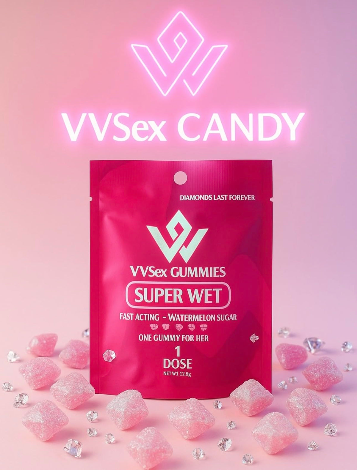 VVSex Gummies Super Wet – Watermelon Sugar Flavor – Fast Acting – 1 Dose – Pack of 4