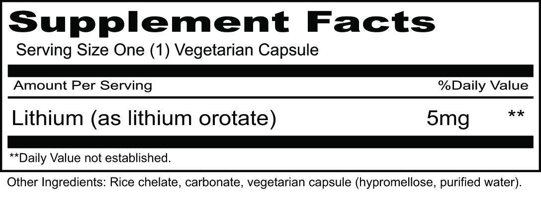 Priority One Vitamins Lithium Orotate 5mg 100 Vegetarian Capsules