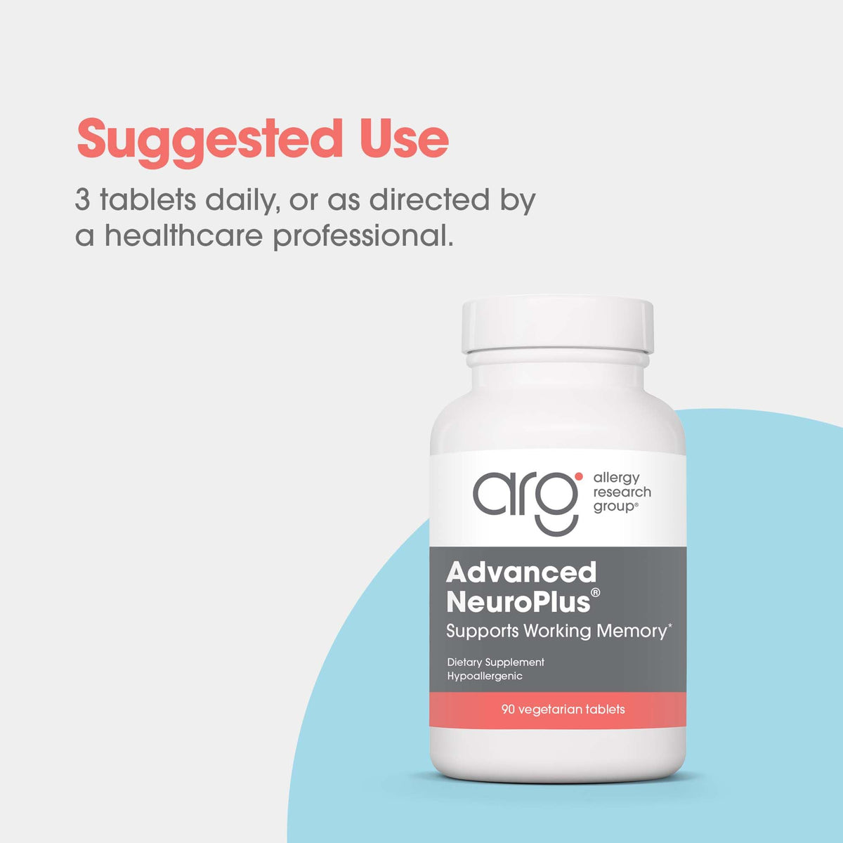 Allergy Research Group Advanced NeuroPlus - Nootropic Formula with Spearmint Extract, Lions Mane & Citicoline - Supports Working Memory Focus & Cognitive Function - 30 Servings - 90 Tablets
