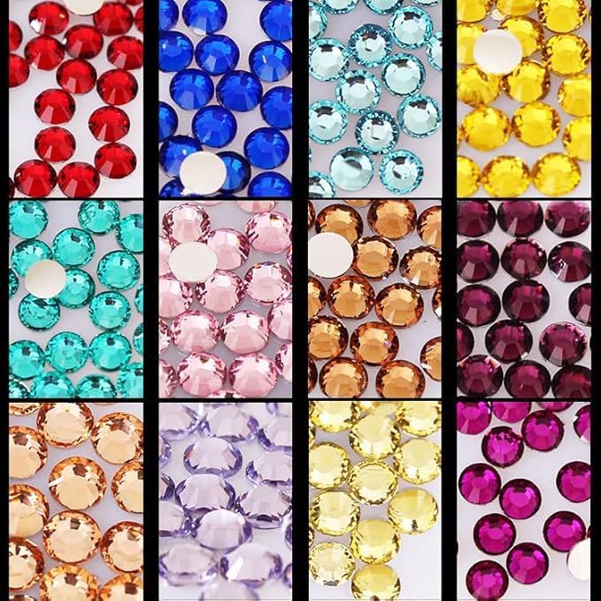 Light and Dark Blue Rhinestones with Glue(S8-S30) for Bedazzling,2mm-6mm Non-Hotfix Flatback Nail Gems Beads Baby and Navy Blue Gems Diamonds Kit, Nail Gems Beads for Bedazzling Crafts, DIY Art
