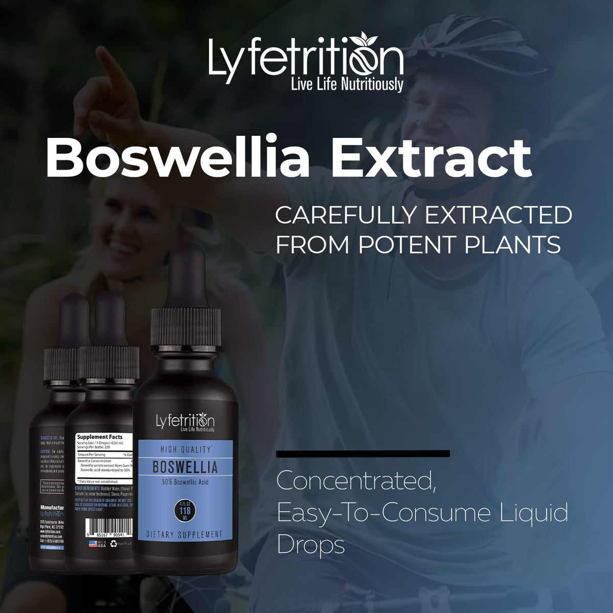 Lyfetrition Boswellia 455 mg, 4 Oz Liquid, 220 Servings, Made in USA, Quick Absorption, Quality Potent Ingredients, Third-Party Tested, Non-GMO, GMP Certified, Cruelty-Free