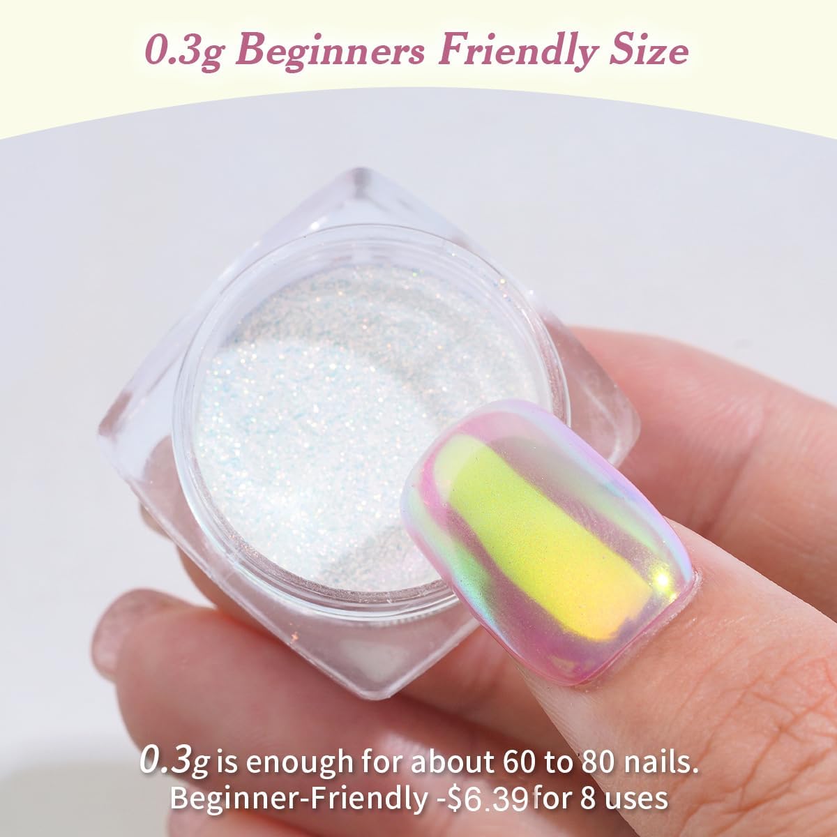Pretty Diva Aurora Chrome Nail Powder - 0.3g Aurora Mermaid Unicorn Iridescent Chrome Powder for Nails
