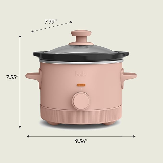 bella 1.5 Qt Slow Cooker with 3 Heat Manual Control, EverGood™ Ceramic Nonstick Coating, Dishwasher Safe Stoneware Pot and Tempered Glass Lid, Tangle Free Cord Wrap & Cool Touch Handles, Blossom