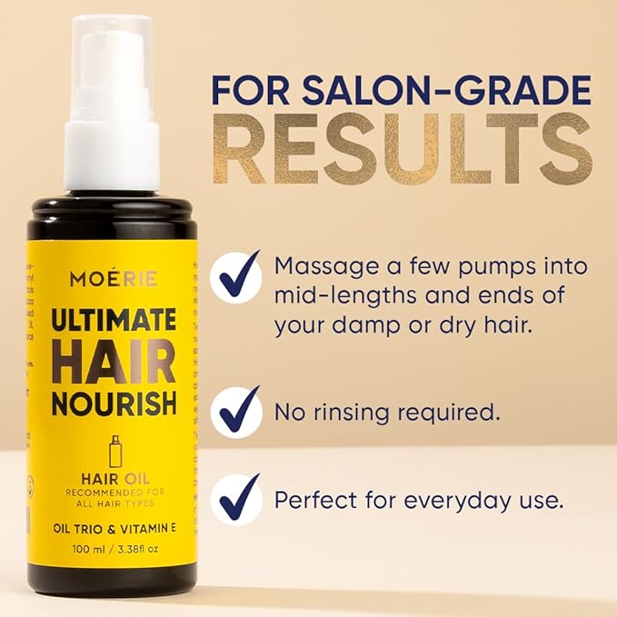 Moerie Ultimate Hair Oil for frizzy, dry and damaged Hair - Deeply Nourishing Rejuvenation - Hair Oil for Ends and Mids - With Vitamin E, Jojoba & Hemp