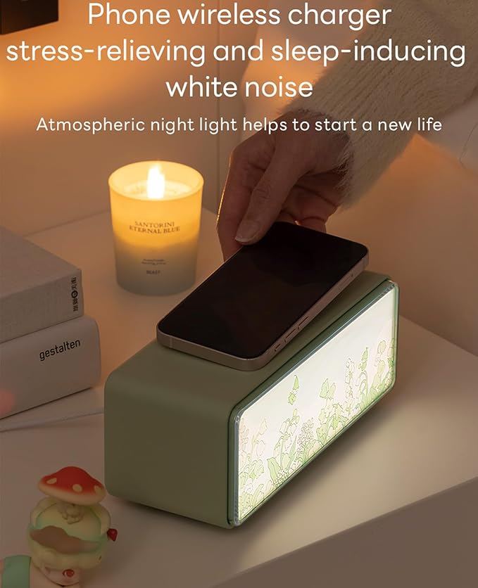 White Noise Sound Machine-4 in1 Night Light Sound Machine for Sleep,Sound Machine/Light-up Painting/Bluetooth Speaker/Wireless Charging,4 Soothing Sounds,for Baby,Kids,and Adults