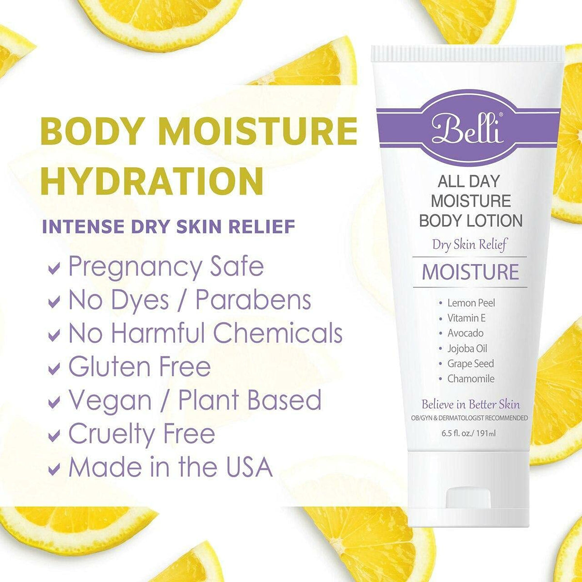 Belli Skincare All Day Moisturizer Body Lotion for All Skin Type, Comforts Dry Skin, Long Lasting & Hydrating, Pregnancy Safe, Vegan based, Chemical Free, 6.5 Oz