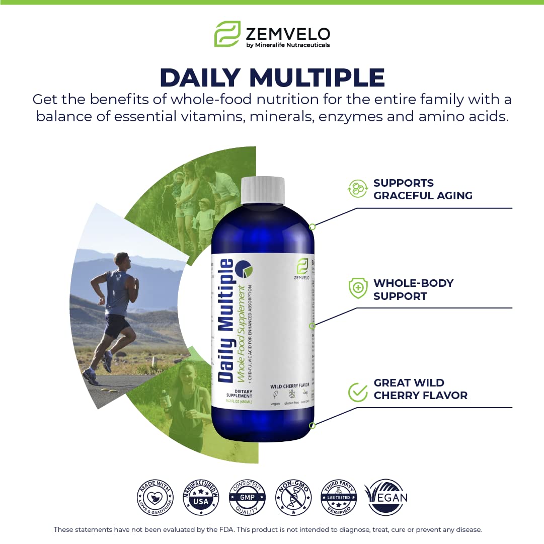 Mineralife Liquid Daily Multiple Supplement | Whole Food Nutrition - Wild Cherries, Honey, Aloe Vera, Seaweed | Multi-Mineral | for the Whole Family | Cherry Flavor