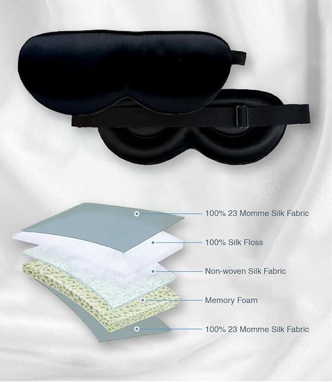 PROMEED Adjustable 23 Momme Mulberry Silk Sleep Mask, 3D Contoured No-Pressure Cup Eye Mask for Sleeping, Super Soft Breathable Blindfold, Perfect Blocks Light for Sleeping (Gold)