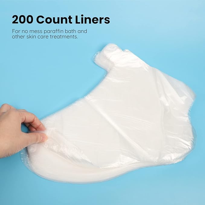 Segbeauty Paraffin Wax Liners for Foot, 200 Counts Plastic Foot Bags, Paraffin Bath Socks Liners Hot Wax thera-py Bath Booties Covers with 200 Snug Closure Stickers for Paraffin Wax Machine