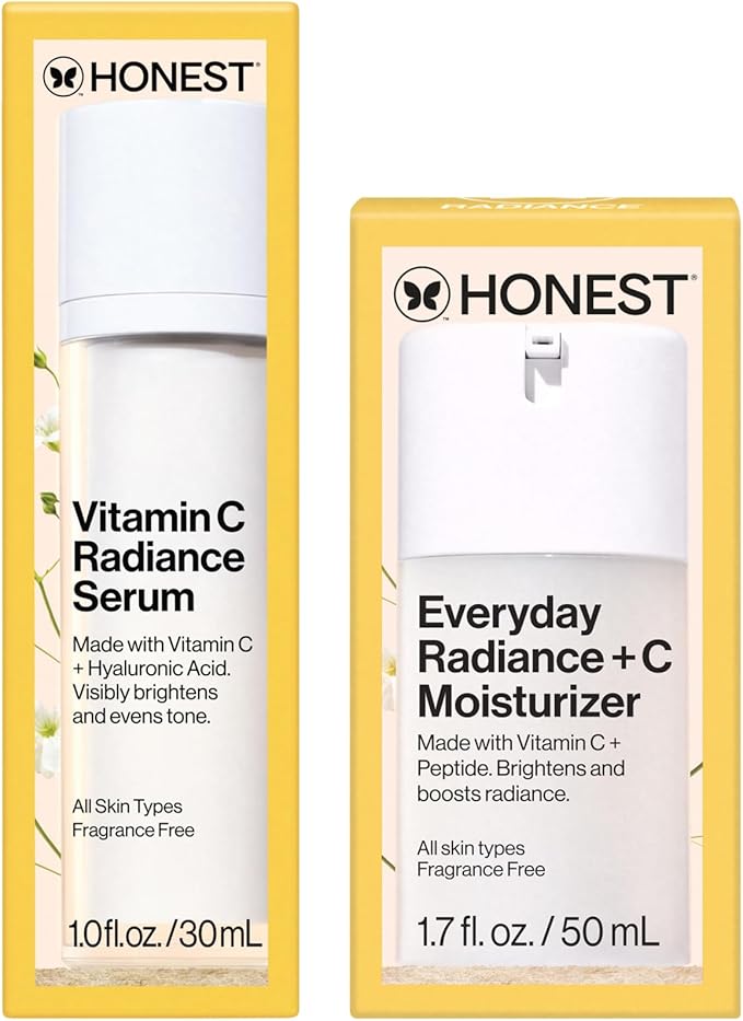 Honest Beauty Get Glowing Bundle | Vitamin C Brightening Serum + Everyday Moisturizer | Improves Skin Tone | Gentle for Sensitive Skin, Fragrance Free, Vegan | 1 fl oz, 1.7 fl oz