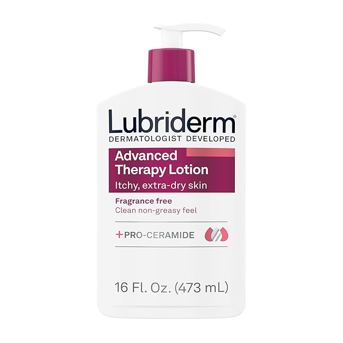 Lubriderm Advanced Therapy Fragrance Free Moisturizing Hand & Body Lotion + Pro-Ceramide, Intense Hydration for Itchy, Extra Dry, & Sensitive Skin, Non-Greasy, Hypoallergenic, 16 fl. oz