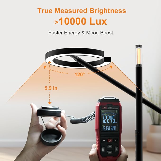 GLOWRIUM-H1 Smart Light Therapy Lamp 10000 Lux, LED UV-Free Sun Lamp, Circadian Rhythm, Full Spectrum Happy Light, Stepless Dimmable Energy Sunlight with App and Remote, Timer, Sleep Aid and Wake Up