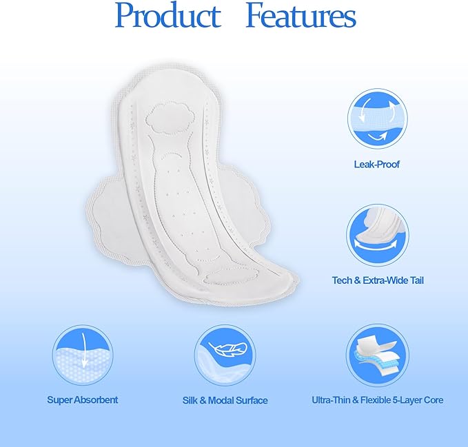 Ultra-Thin Pads for Women, Regular Daily Sanitary Pads, Breathable & Unscented Period Pad with Wings, Long-Lasting Freshness Feminine Care Menstrual Pad -16 Count