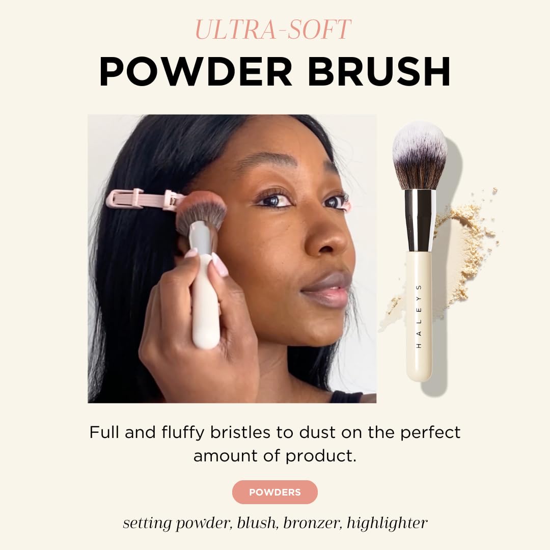 HALEYS Makeup Brush Set 5 pcs: Soft, Streak-free, Perfect Blending, Buff, Blurs and Smooth, Premium Luxury Vegan Bristles, For Liquid, Cream or Powder, Vegan, Cruelty-free, Sustainable Wood