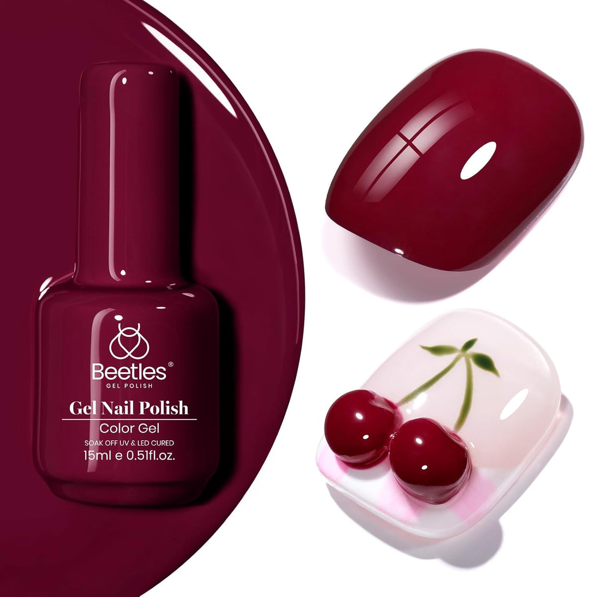 Beetles Burgundy Red Gel Polish-15ml Burgundy Dark Red Gel Nail Polish UV LED Nail Lamp DIY Wine Fall Color Nail Art Design Gift for Women