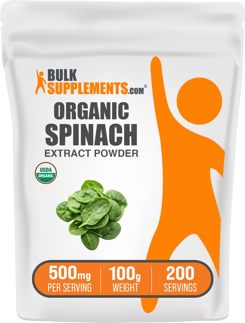 BulkSupplements.com Organic Spinach Extract Powder - Organic Spinach Powder from Leaf Extract, Herbal Supplement - Gluten Free, 500mg per Serving, 100g (3.5 oz) (Pack of 1)